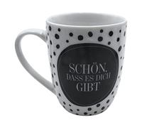 Dekohelden24 Tasse à café en Porcelaine à Pois Noirs et Blancs Motif « Schön, DASS ES Dich gibt ES Dich gibt », 10 x 8 cm, contenance 250 ML, Passe au Lave-Vaisselle, 10 cm