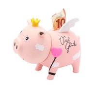 Dekohelden24 Tirelire Cochon avec Inscription en Allemand « Viel Glück » - Matériau : Vinyle/Rose/Rose - Dimensions : 16 x 9 x 13 cm