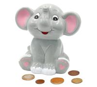 Dekohelden24 Tirelire en forme d'éléphant en céramique gris pour enfants avec bouchon en caoutchouc refermable, L/l/h 14 x 9 x 13 cm