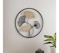 Dekoleidenschaft Décoration murale Ginkgo en métal et bois, Ø 40 cm, décoration murale, décoration en métal