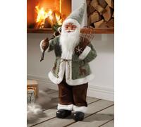 Dekoleidenschaft Figurine de Père Noël décoratif de 60 cm de haut, avec raquettes à neige et sac cadeau, figurine de Père Noël