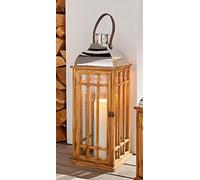 Dekoleidenschaft Grande lanterne « Bois » de 60 cm de haut - Photophore en bois avec verre, toit en métal et anse solide - Lanterne de sol - Lanterne à bougie - Décoration de salon