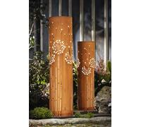 2x colonne décorative LED solaire "Pusteblume" en métal avec rouille véritable, 60 + 80 cm de haut, colonne de rouille, décoration lumineuse, décoration de jardin pour l'extérieur