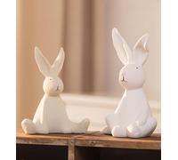 Dekoleidenschaft Lot de 2 figurines de lapin en porcelaine beige et blanc - 15 + 19 cm de haut - Décoration de Pâques