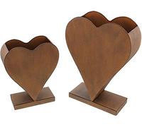 Dekoleidenschaft Lot de 2 pots de fleurs en forme de cœur rouillé en métal aspect rouille - Pot de fleurs en forme de cœur - Décoration de jardin pour l'extérieur - Décoration de mariage - Pot de