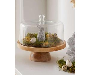 Dekoleidenschaft Plateau de service rond en bois de manguier avec couvercle en verre, cloche à fromage, assiette en bois avec cloche en verre, plateau de service