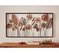 Dekoleidenschaft Tableau métallique 3D Motif feuilles 90 x 45 cm | Tableau en métal pour salon, cuisine, bureau, chambre à coucher, objet de décoration