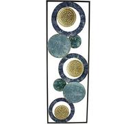 Dekoleidenschaft Tableau mural en métal - Motif cercles - Bleu/doré - 31 x 89 cm - Style shabby - Sculpture murale
