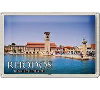 DekoNo7 Plaque métallique 30 x 20 cm Rhodes Grèce Motif port