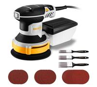 DEKOPRO 300W Ponceuse Excentrique 125mm: Ponceuse Orbitale 2,0 mm, 14000 RPM, Papier Abrasif 16 Pièces, Collecteur de Poussière, 3 Pinceau Plats, pour Surfaces en Bois et Acier, Jaune-gris