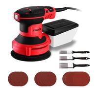 DEKOPRO 300W Ponceuse Excentrique 125mm: Ponceuse Orbitale 2,0 mm, 14000 RPM, Papier Abrasif 16 Pièces, Collecteur de Poussière, 3 Pinceau Plats, pour Surfaces en Bois et Acier, Rouge