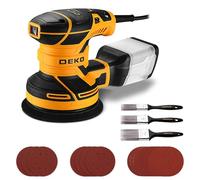 DEKOPRO 300W Ponceuse Excentrique 125mm: Ponceuse Orbitale 2,0 mm, 14000 RPM, Papier Abrasif 16 Pièces, Collecteur de Poussière, 3 Pinceau Plats, pour Surfaces en Bois et Acier, Jaune