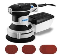 DEKOPRO 300W Ponceuse Orbitale Excentrique, 6 Vitesses, 14000RPM, Papier Abrasif 16 Pièces, Patin de Ponçage 125mm, Collecteur de Poussière, pour Surfaces en Bois et Acier,Bleu-gris