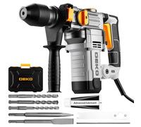 DEKOPRO Marteau Perforateur SDS-Plus 1500W - 5.5J Perforateur 3-en-1, Perforateur Filaire Anti-Vibration, avec 3 Forets & 2 Burins SDS, Perçage Max: Béton 32mm, Acier 13mm, Bois 40mm