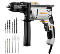 DEKOPRO Perceuse à Percussion 710W - Perçage et Percussion 3000 RPM, 48,000 BPM, Mandrin Sans Clé 13 mm, Livrée avec 12 Mèches, Poignée Rotative 360°, Idéale pour le Bois, le Métal et le Béton