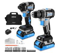 DEKOPRO Perceuse Visseuse 20V + Visseuse à Choc 200N.m, Kit 2-en-1 avec 2 Batteries 2.0Ah, Chargeur Rapide, Sac de Rangement et Jeu Complet d'Embouts de Vissage, Bleu