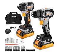 DEKOPRO Perceuse Visseuse 20V + Visseuse à Choc 200N.m, Kit 2-en-1 avec 2 Batteries 2.0Ah, Chargeur Rapide, Sac de Rangement et Jeu Complet d'Embouts de Vissage, Janue