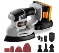 DEKOPRO Ponceuse Delta Sans Fil 20V: Ponceuse Triangulaire - Ponceuse Electrique 13000 RPM, Muni D'un Dépoussiéreur, 15 Papiers Verre - Idéale Pour Ponçage, Polissage et Travail, Gris