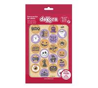 dekora - 20 Mini Disques en Azyme Comestibles Halloween | Décoration de Gâteaux et Cupcakes - Citrouilles, Crânes, Fantômes et Araignées