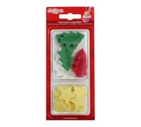 dekora - 26 Décorations Comestibles en Azyme Noël, Étoiles Jaunes et Sapins Colorés, Décoration Gâteau Noël pour Cupcakes, Biscuits et Maison Pain d’Épices