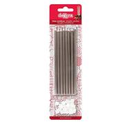 Dekora - 345330 Bougies Batonnets Metalliques 13cm 16U, Cire, Argent, 13 x 1 x 1 cm
