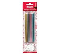 Dekora - 345332 Bougies Batonnets Metalliques Or, Argent, Rose, bleu 13cm 16U, Cire, Multicolore, 13 x 1 x 1 cm