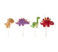 dekora - Pack de Bougies de Décoration de Gâteau d'Anniversaire Dinosaure - 4 Unités, 1.5 cm x 12.5 cm