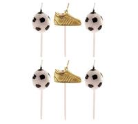 dekora - 6 Bougies Anniversaire Football pour Gâteau 5 cm | 4 bougies ballon et 2 bottes dorées, Décoration pour gâteaux apte au contact alimentaire