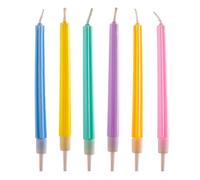 dekora - 6 Bougies Anniversaire Longues 12 cm pour Gâteau | Bougies fines multicolores avec supports, décoration gâteau, Aptes au contact alimentaire