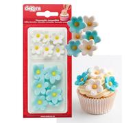 Dekora - Boîte de 7 Marguerites Blanches et 7 Marguerites Bleues en Sucre - Figurines Comestibles pour Gâteaux - Décoration en Sucre pour Gâteaux d'Anniversaire