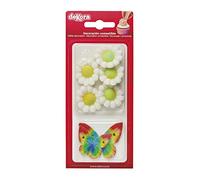 Dekora - Boîte de 8 Fleures Blanches et 4 Papillons Multicolores en Gaufrette - Figurines Comestibles pour Gâteaux - Décoration en Sucre pour Gâteaux d'Anniversaire