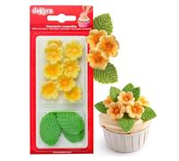 Dekora - Boîte de 8 Fleures Jaunes et 5 Feuilles Vertes en Sucre - Figurines Comestibles pour Gâteaux - Décoration en Sucre pour Gâteaux d'Anniversaire