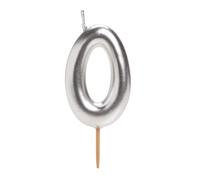 dekora - Bougie Anniversaire Chiffre 0 Argentée 7,5 cm pour Gâteau, Décoration de Gâteau d’Anniversaire, Mariage et Fêtes, Bougies Anniversaire Adulte
