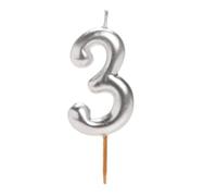 dekora - Bougie Anniversaire Chiffre 3 Argentée 7,5 cm pour Gâteau, Décoration de Gâteau d’Anniversaire, Mariage et Fêtes, Bougies Anniversaire Adulte