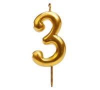 dekora - Bougie Anniversaire Chiffre 3 Dorée 7,5 cm pour Gâteau, Décoration de Gâteau d’Anniversaire, Mariage et Fêtes, Bougies Anniversaire Adulte