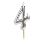 dekora - Bougie Anniversaire Chiffre 4 Argentée 7,5 cm pour Gâteau, Décoration de Gâteau d’Anniversaire, Mariage et Fêtes, Bougies Anniversaire Adulte