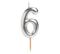 dekora - Bougie Anniversaire Chiffre 6 Argentée 7,5 cm pour Gâteau, Décoration de Gâteau d’Anniversaire, Mariage et Fêtes, Bougies Anniversaire Adulte