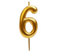 dekora - Bougie Anniversaire Chiffre 6 Dorée 7,5 cm pour Gâteau, Décoration de Gâteau d’Anniversaire, Mariage et Fêtes, Bougies Anniversaire Adulte