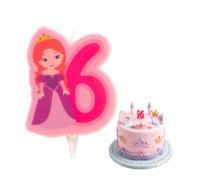 dekora - Bougie Anniversaire Chiffre 6 Princesse 7 cm pour Gâteau | Cire de paraffine sans parfum, Décoration pour gâteau, apte au contact alimentaire