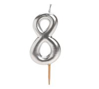 dekora - Bougie Anniversaire Chiffre 8 Argentée 7,5 cm pour Gâteau, Décoration de Gâteau d’Anniversaire, Mariage et Fêtes, Bougies Anniversaire Adulte