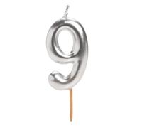 dekora - Bougie Anniversaire Chiffre 9 Argentée 7,5 cm pour Gâteau, Décoration de Gâteau d’Anniversaire, Mariage et Fêtes, Bougies Anniversaire Adulte