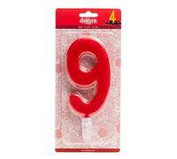 dekora - Bougie Anniversaire Géante Chiffre 9 Rouge 15 cm pour Gâteau, Décoration de Gâteau d’Anniversaire, Bougie Chiffre pour Enfants et Adultes