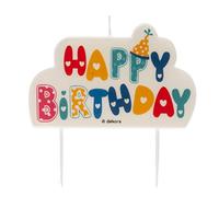 dekora - Bougie Anniversaire Happy Birthday Multicolore 10 x 6,5 cm | Bougie Happy Birthday multicolore avec supports, Décoration gâteau apte au contact alimentaire