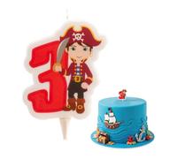 dekora - Bougie Anniversaire Pirate Nº3 7 cm pour Gâteaux Enfants | Bougie anniversaire chiffre avec Cire sans parfum, Décoration pour gâteau apte au contact alimentaire