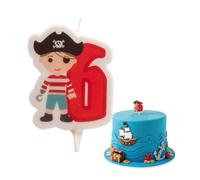 dekora - Bougie Anniversaire Pirate Nº6 7 cm pour Gâteaux Enfants | Bougie anniversaire chiffre avec Cire sans parfum, Décoration pour gâteau apte au contact alimentaire