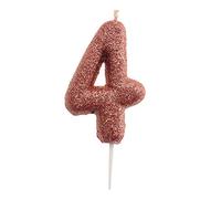 dekora - Bougie d’Anniversaire Chiffre 4 avec Paillettes Roses - Décoration pour Gâteaux - Bougie pour Enfants et Adultes - Idéale pour Fêtes, Événements et Anniversaires