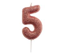 dekora - Bougie d’Anniversaire Chiffre 5 avec Paillettes Roses - Décoration pour Gâteaux - Bougie pour Enfants et Adultes - Idéale pour Fêtes, Événements et Anniversaires