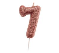 dekora - Bougie d’Anniversaire Chiffre 7 avec Paillettes Roses - Décoration pour Gâteaux - Bougie pour Enfants et Adultes - Idéale pour Fêtes, Événements et Anniversaires