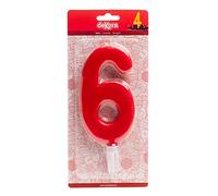 Dekora - Bougie d'Anniversaire Géante Numéro 6 de Couleur Rouge - 15 cm