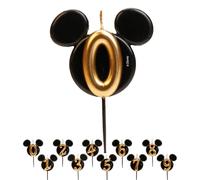 dekora - Bougie d'Anniversaire Mickey Mouse - Bougies Disney - Cire de Paraffine sans Fragrance - Bougies d'Anniversaire Enfant avec Oreilles de Mickey Mouse Noir et Doré - Taille 8,5 cm - Numéro 0